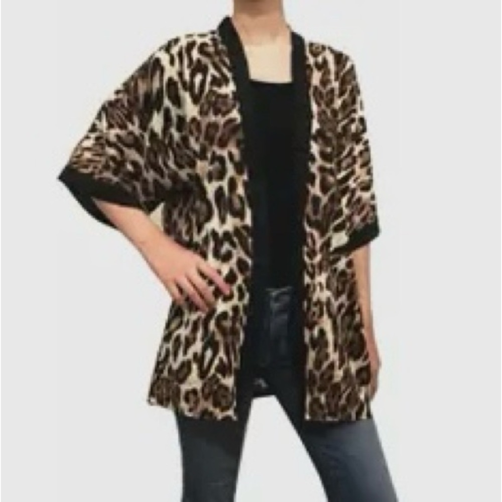 Leopard Print Open‎ Front Kimono